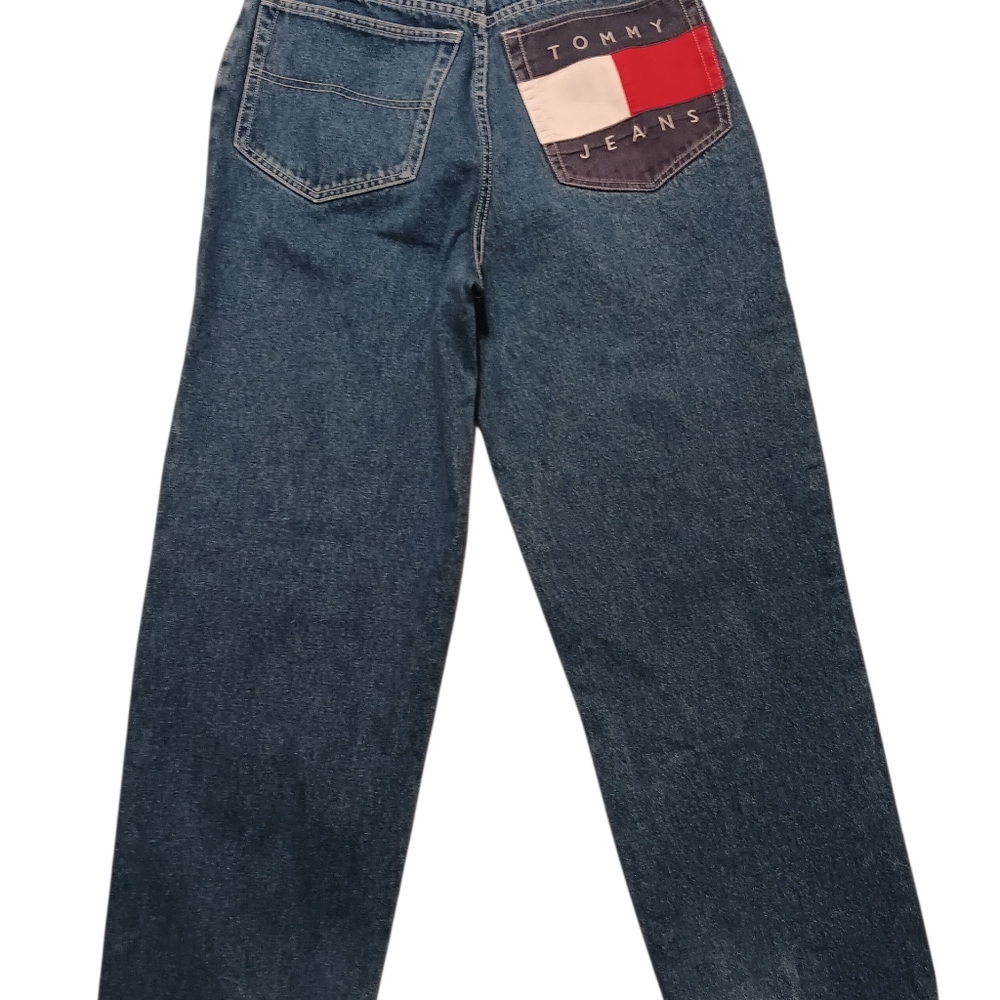 Vtg 90s Tommy Hilfiger Jeans Women Size 20 Big Flag Patch Denim Y2K Wide Leg